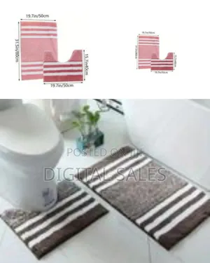 Comfortable Striped Two-Piece Bathroom Mat and Contour Rug Set