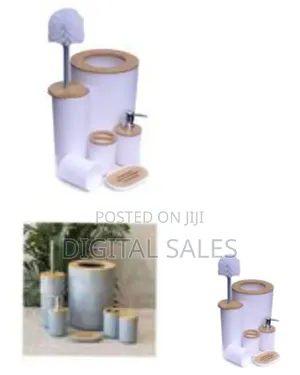 6-Piece Bamboo Ribbed Bathroom Accessory Set -