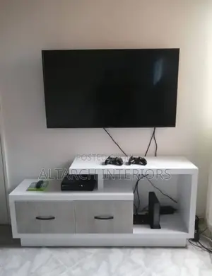 Simple Tv Stand With 2 Drawers and Well Finished in White
