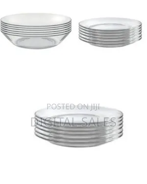 18 Pieces of Glass Soup Plates, Cups and Dinner P