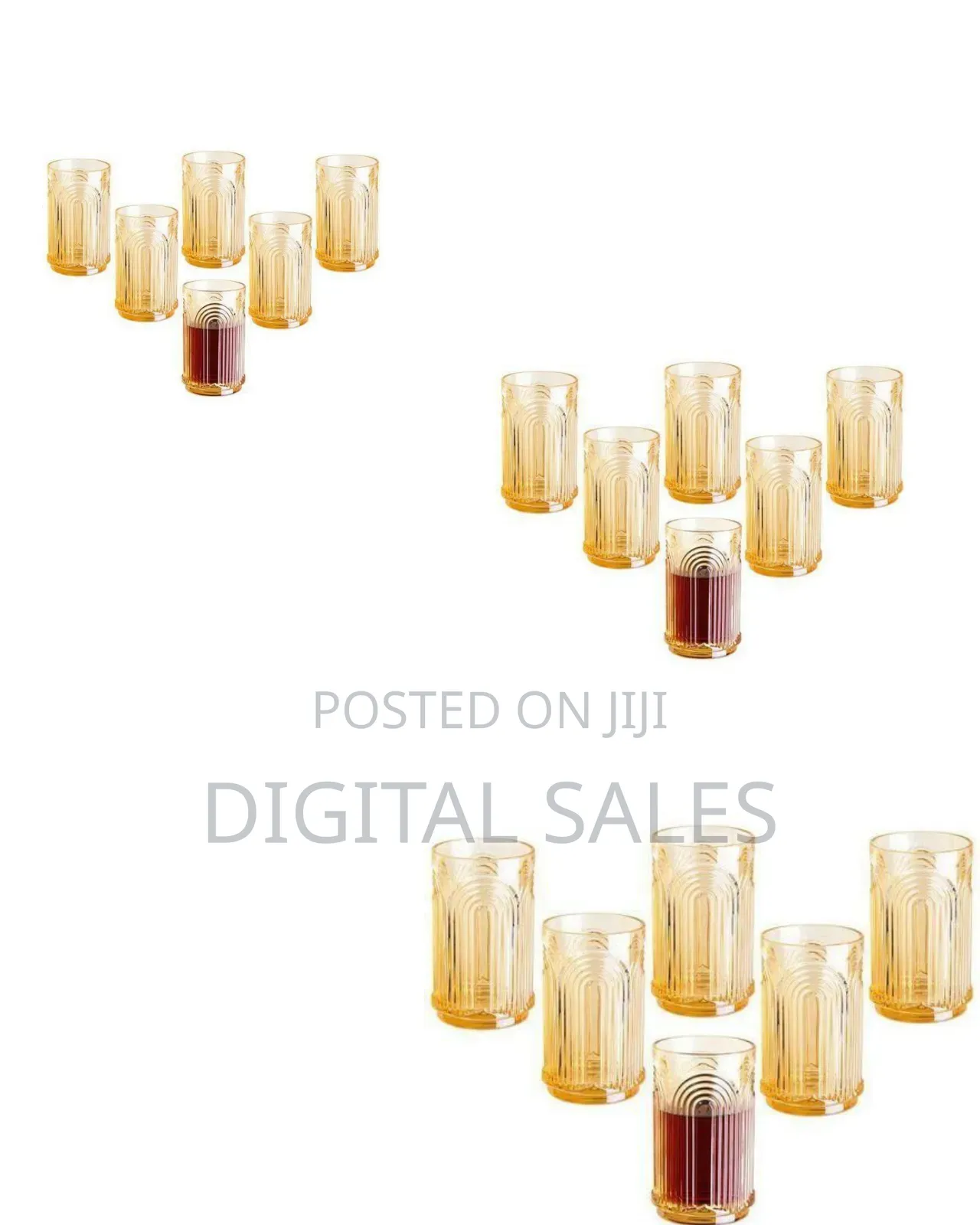 Set of 6 Art Deco-Style Textured Drinking Glasses / Tumblers