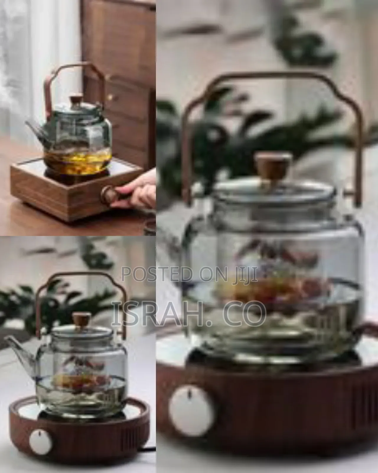 Elegant Glass Teapot With Infuser and Wooden Electric Warmer Base