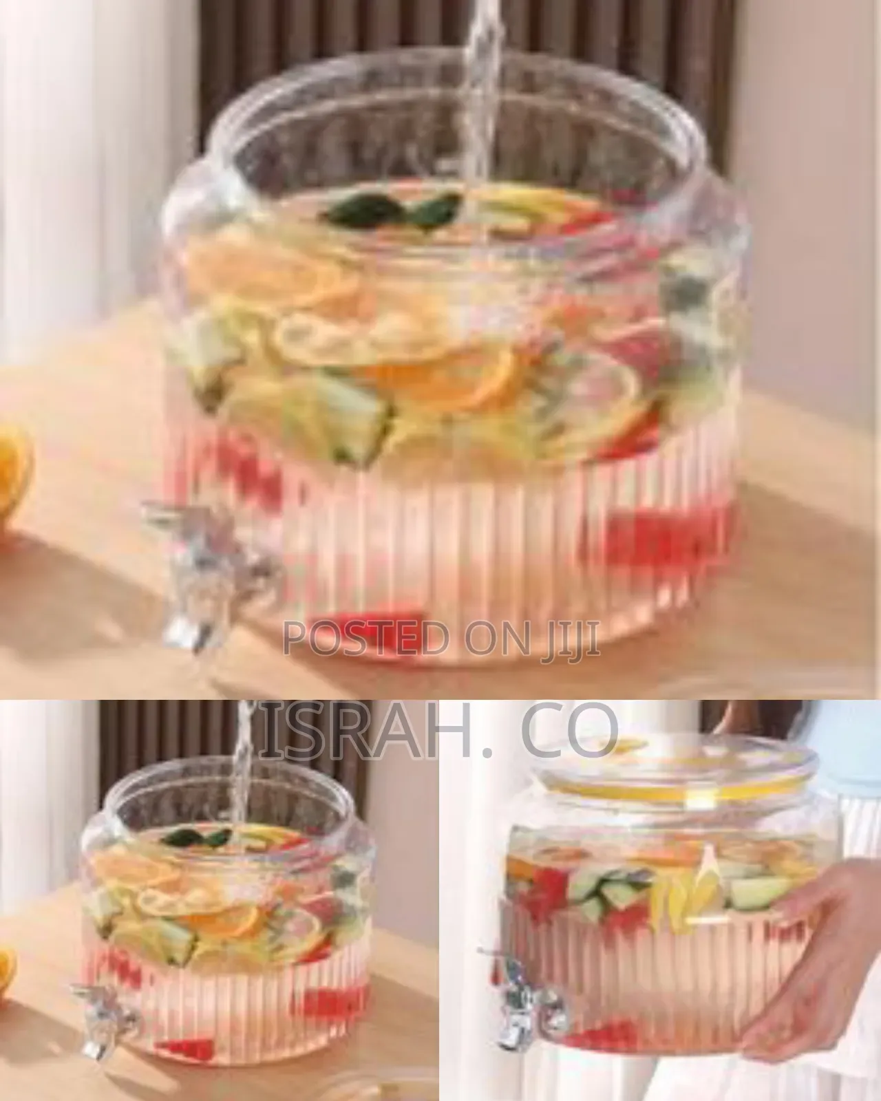 Ribbed Glass Beverage Dispenser With a Spigot