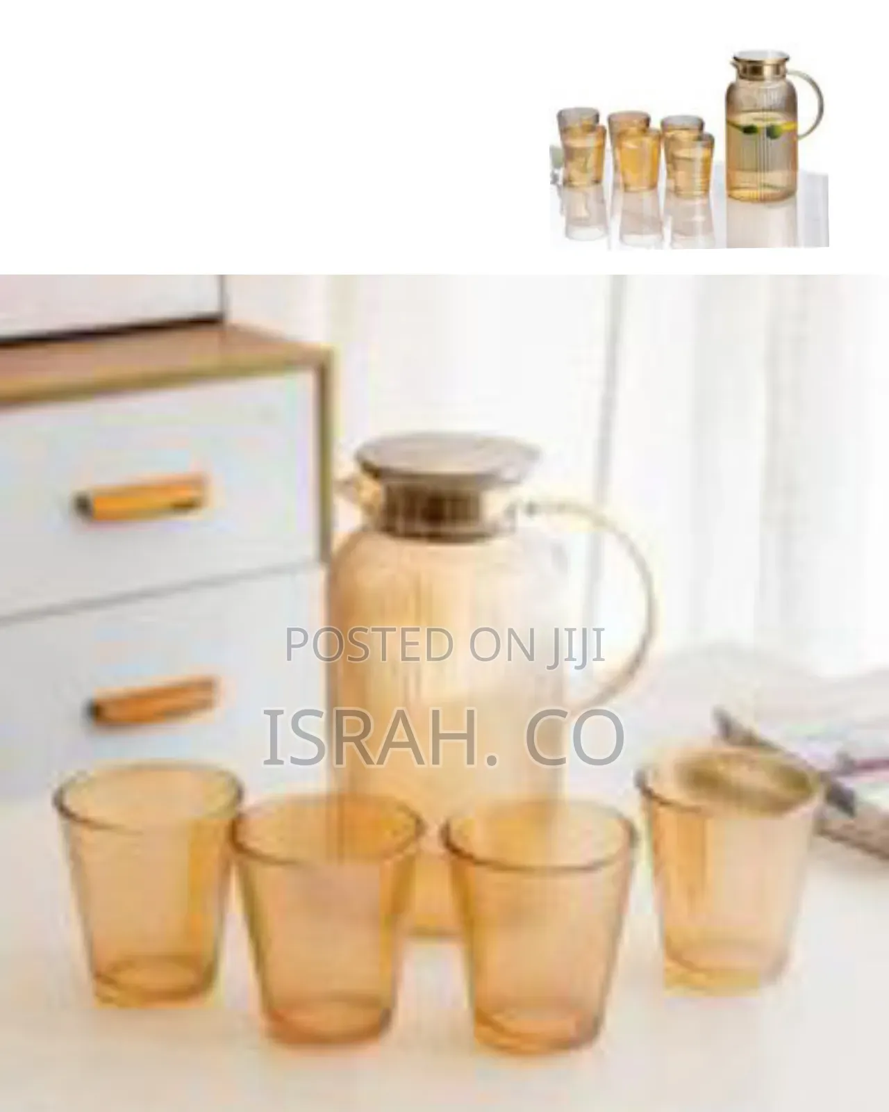 Elegant Ribbed Borosilicate Glass Pitcher Tumbler 7-Piece