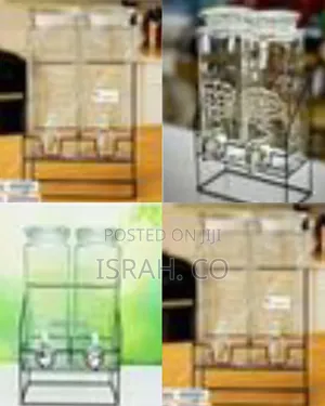 Double Glass Beverage Dispenser Set With Metal Stand