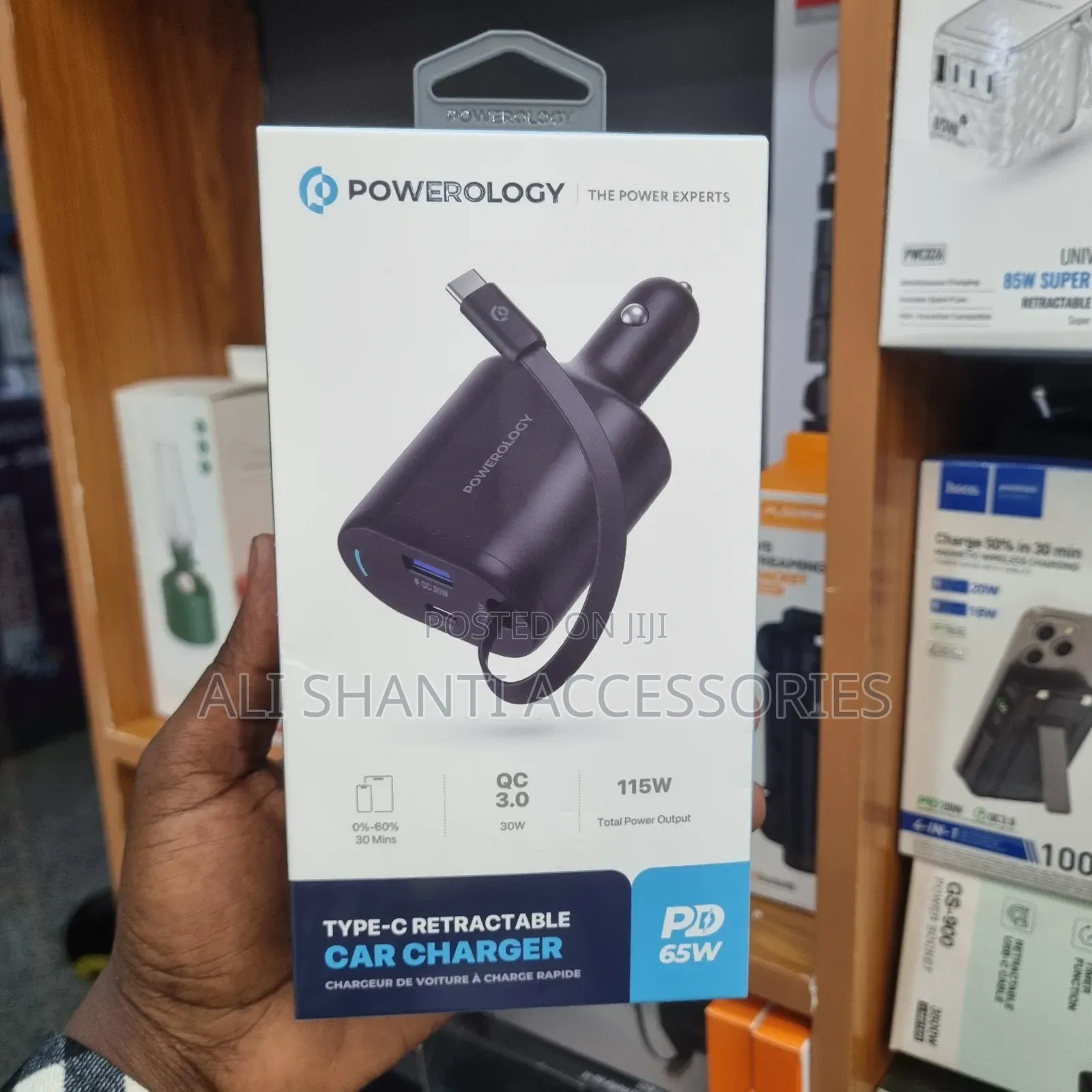 Powerology Type-C Retractable Car Charger Pd 65w