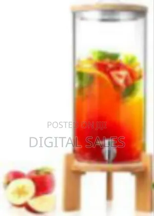 Elegant Glass Beverage Dispenser With Bamboo Stand and Spigot