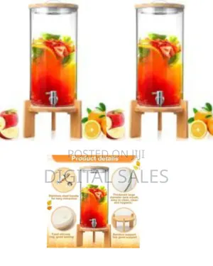 Elegant Glass Beverage Dispenser With Bamboo Stand and Spigot