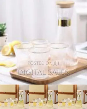 Elegant Ribbed Glass Pitcher Tumbler Set With Wooden Lid (5-Piece)