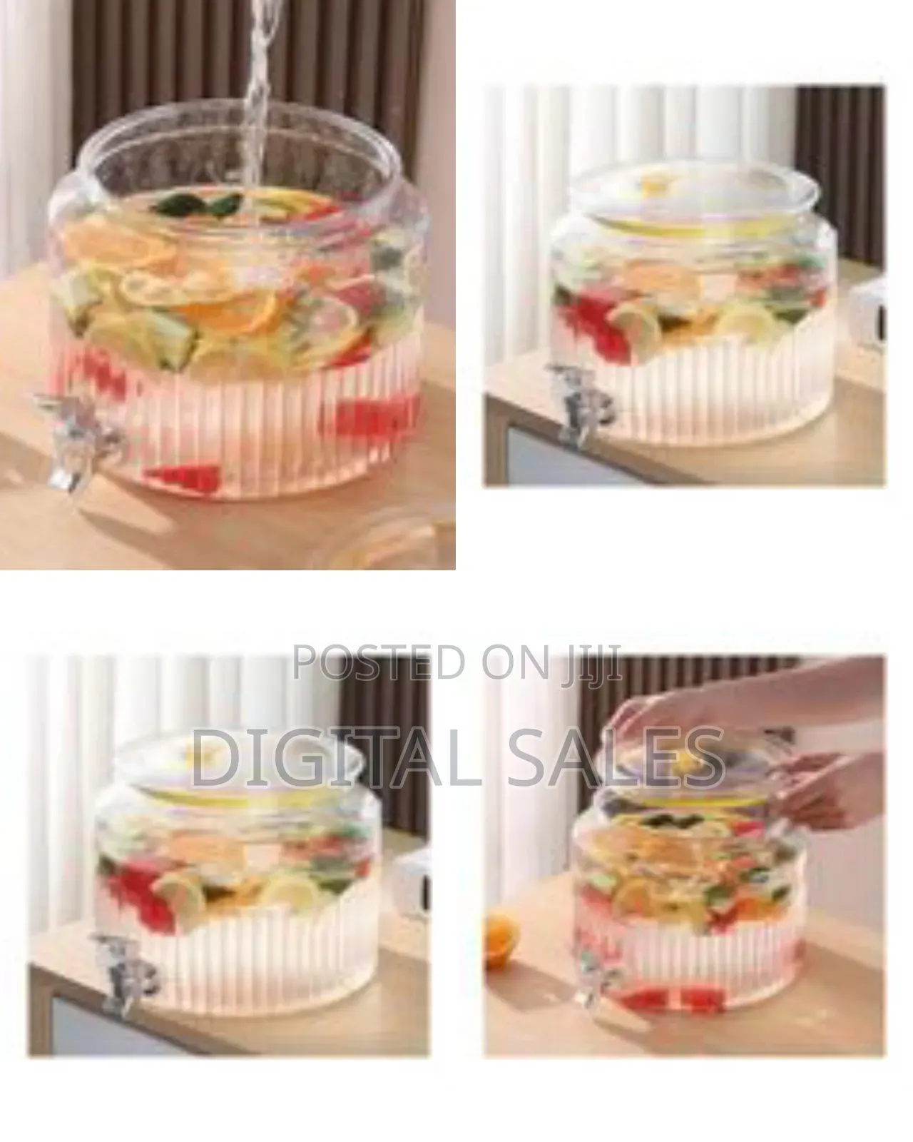 Ribbed Glass Beverage Dispenser With a Spigot.