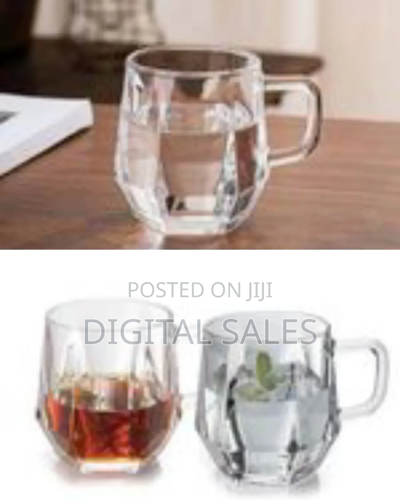 Faceted Amber Glass Mug Se With Handle (Two-Pack, 280ml) - Transparent