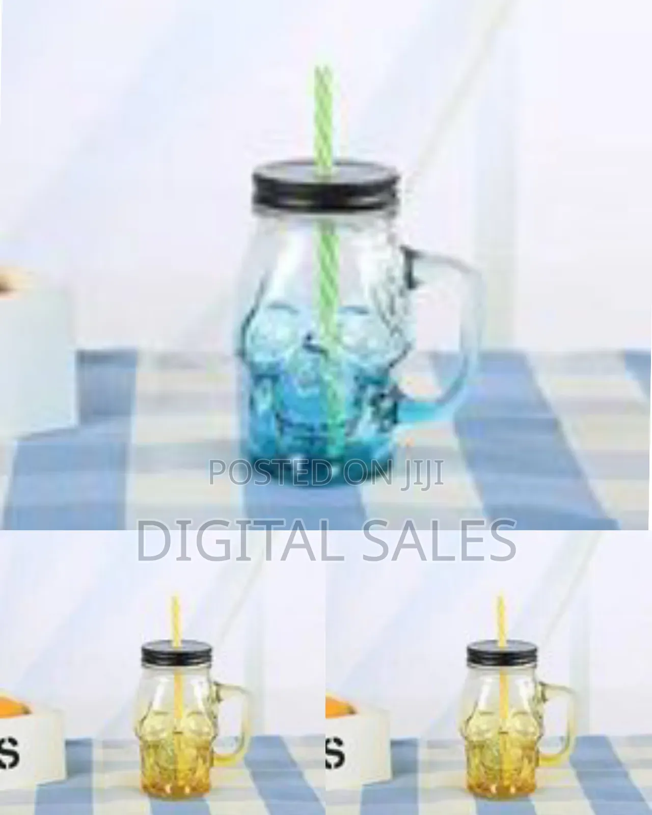 Set of 6 Spooky Skull Mason Jar Mugs With Straws (500ml