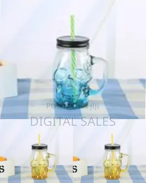 Set of 6 Spooky Skull Mason Jar Mugs With Straws (500ml