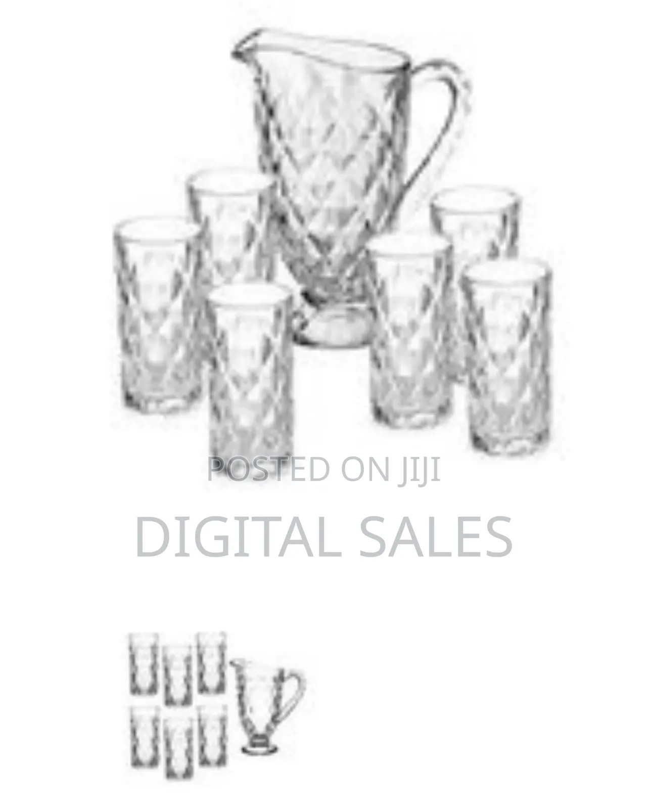 Geometric Diamond-Patterned Glass Pitcher and Tumbler Set (7-Piece)