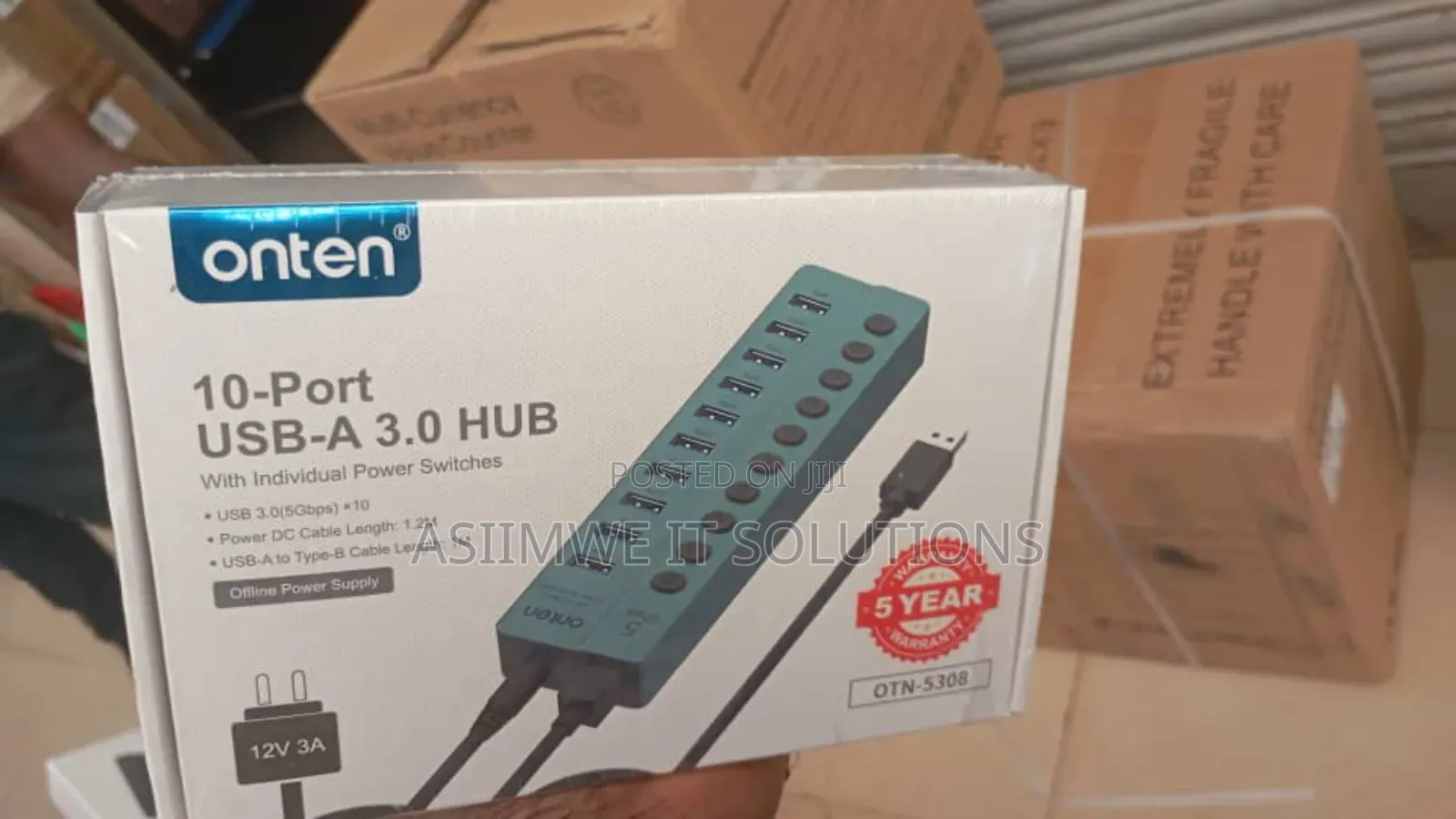 Onten 10‐Port Usb‐A 3.0 Hub With Individual Power Switches