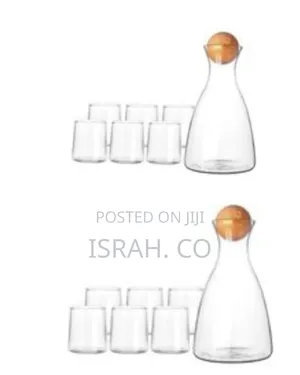 7-Piece Amber Glass Carafe and Water Serving Set - Transparent