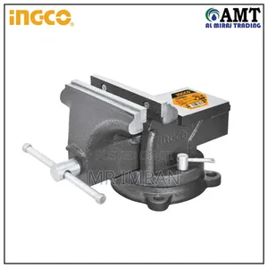 Heavy-duty Bench Vise With A Swivel Base And Anvil.