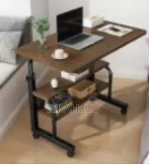 Adjustable Height Rolling Laptop Desk With Storage Shelves