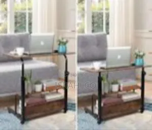 Adjustable Height Rolling Laptop Desk With Storage Shelves