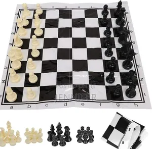 Portable Roll-Up Chess Set With Plastic Pieces.