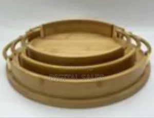 Elegant Bamboo Nesting Serving Trays With Metal Handles