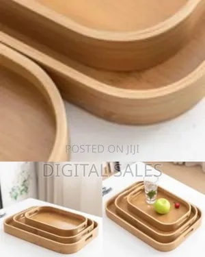 Set of Three Nested Bamboo Serving Trays - Multicolor