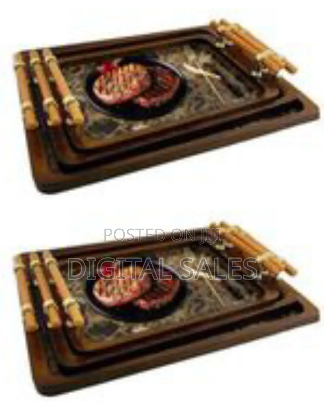 Elegant Nested Serving Trays With Marble-Look Inlay and Natural Handle