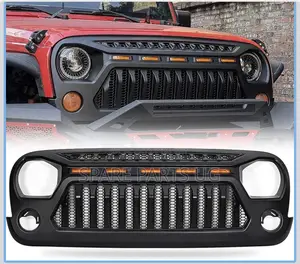 Jeep Wrangler Matte Black Angry Face Grill With 5 Amber Lights