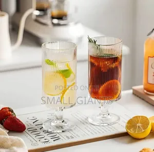 Set of 6 Ribbed Glasses All Purpose Water Goblet Cups