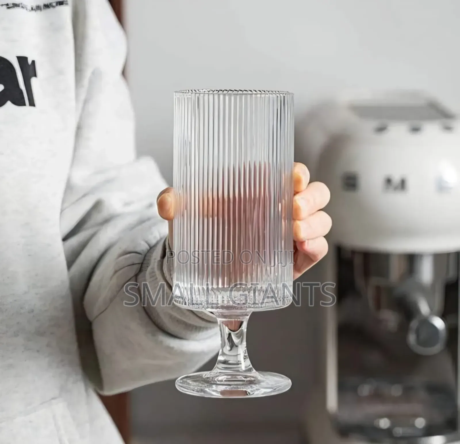 Set of 6 Ribbed Glasses All Purpose Water Goblet Cups