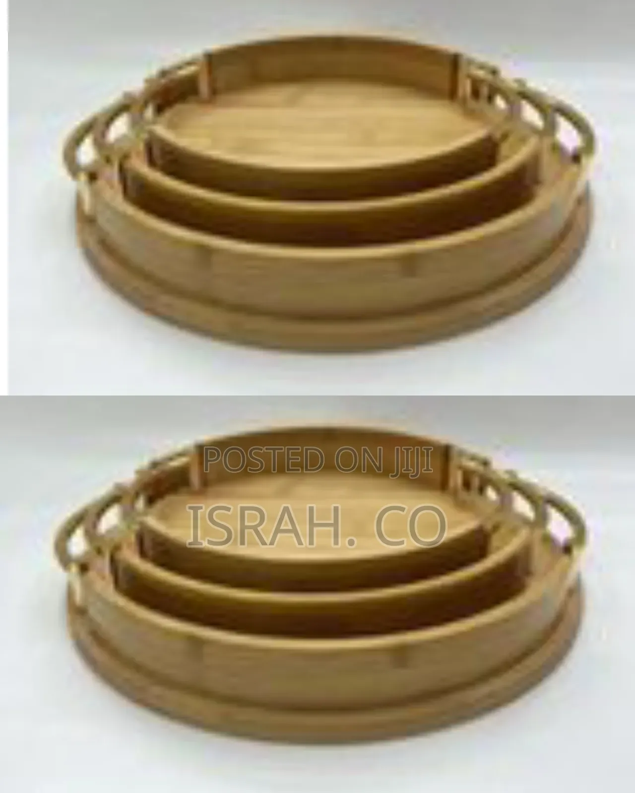 Elegant Bamboo Nesting Serving Trays With Metal Handles - Multicolor