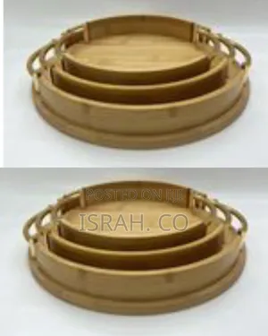 Elegant Bamboo Nesting Serving Trays With Metal Handles - Multicolor
