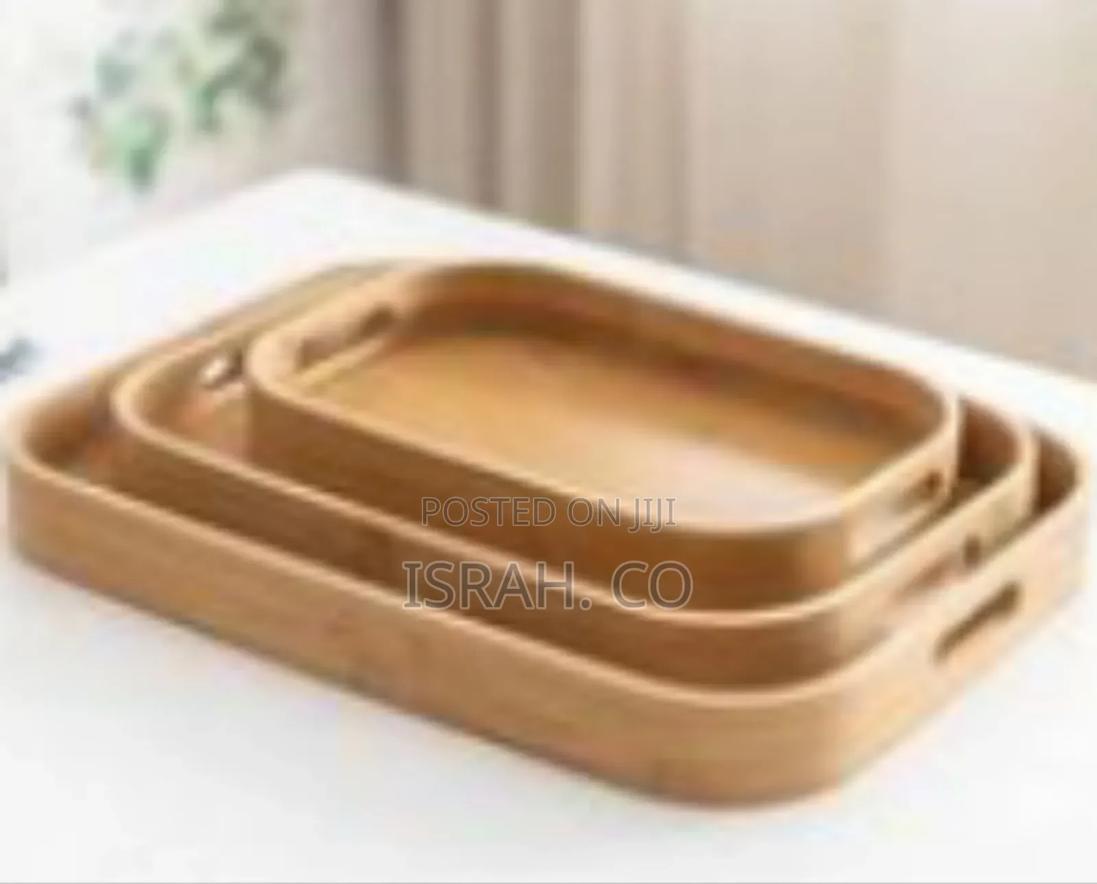 Set of Three Nested Bamboo Serving Trays - Multicolor