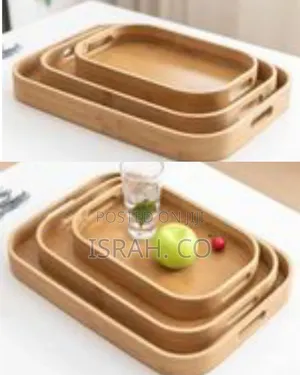 Set of Three Nested Bamboo Serving Trays - Multicolor