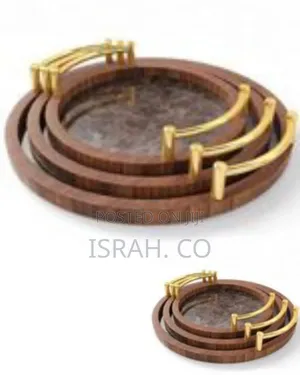 Luxury Nesting Serving Tray Set With Gold Handles and Marble Insert