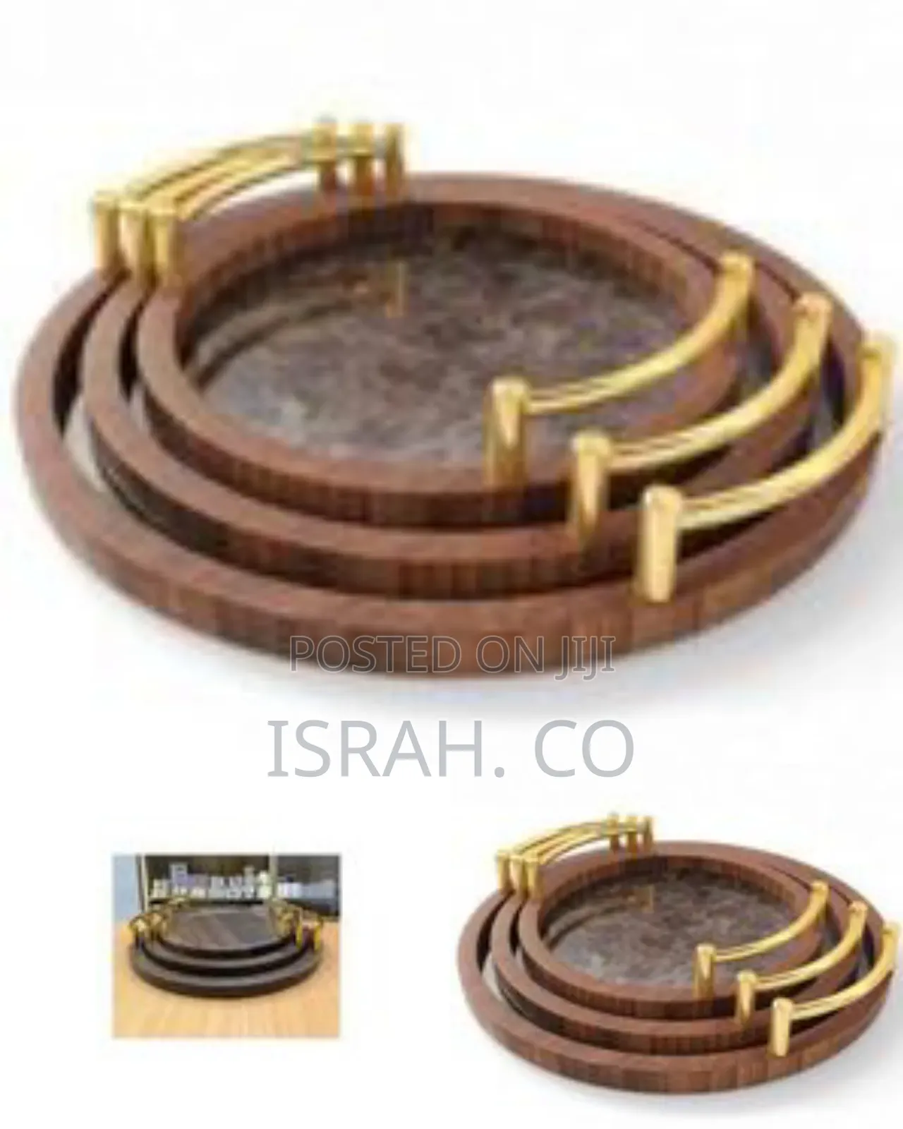 Luxury Nesting Serving Tray Set With Gold Handles and Marble Insert