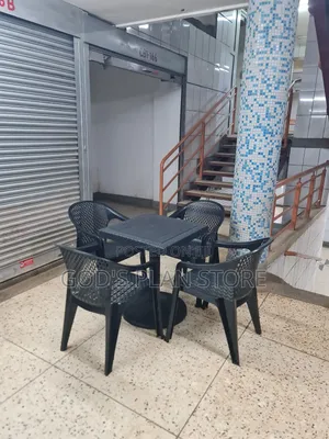 Slated Plastic Armchair and Table Plastic Chairs and Table Set Black