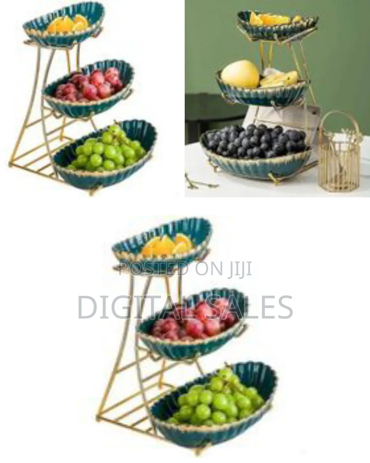 Elegant 3-Tiered Fruit Bowl Stand With Ceramic Bowls