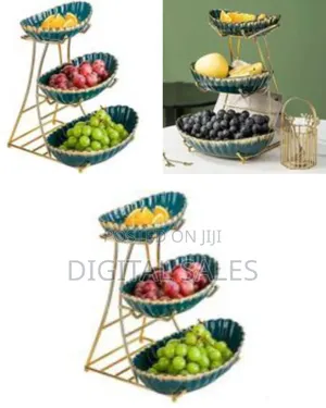Elegant 3-Tiered Fruit Bowl Stand With Ceramic Bowls