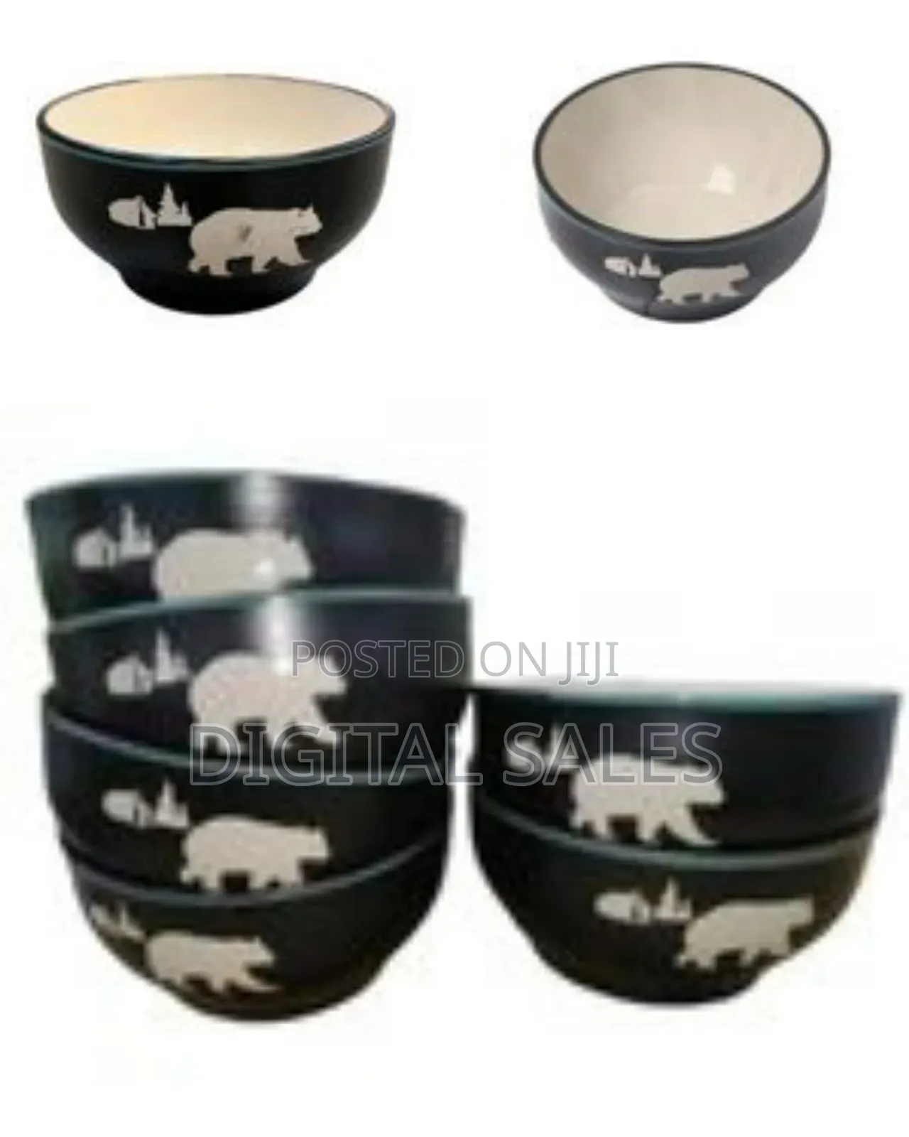 6-Piece Set 0f Rustic Bear Forest Ceramic Bowls