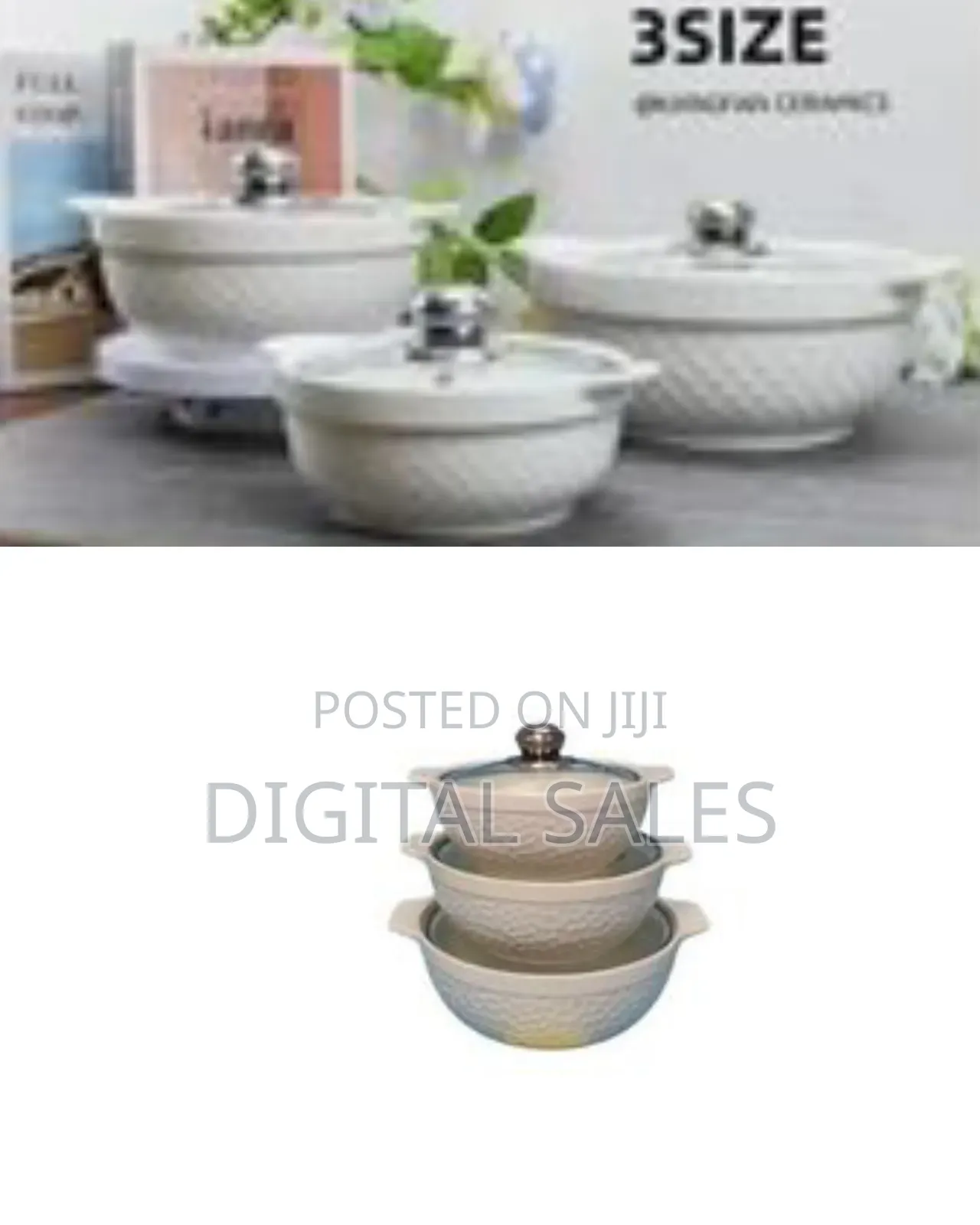 3 Pieces Ceramic Dinner Serving Bowls With Glass Lids
