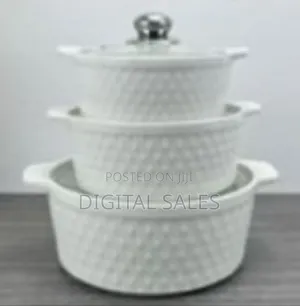 3 Pieces Ceramic Dinner Serving Bowls With Glass Lids