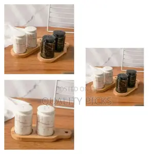 Salt and Pepper Shakers With Bamboo Wood Tray