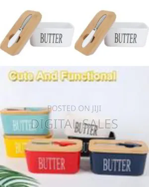 Ceramic Butter Dish With Wooden Lid and Knife