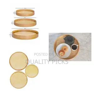 Lightbox Bamboo Wooden Round Serving Tray Set of 3pcs-