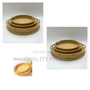 3pcs Wooden Bamboo Serving Portable Trays - Brown
