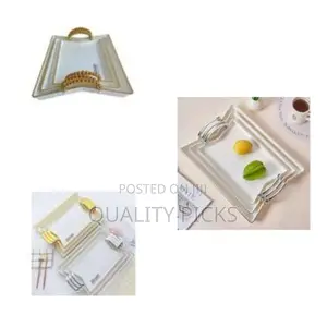 Melamine Serving Tray Set With Handles Elegant Gold 3 Pieces
