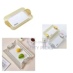 Melamine Serving Tray Set With Handles Elegant Gold 3 Pieces