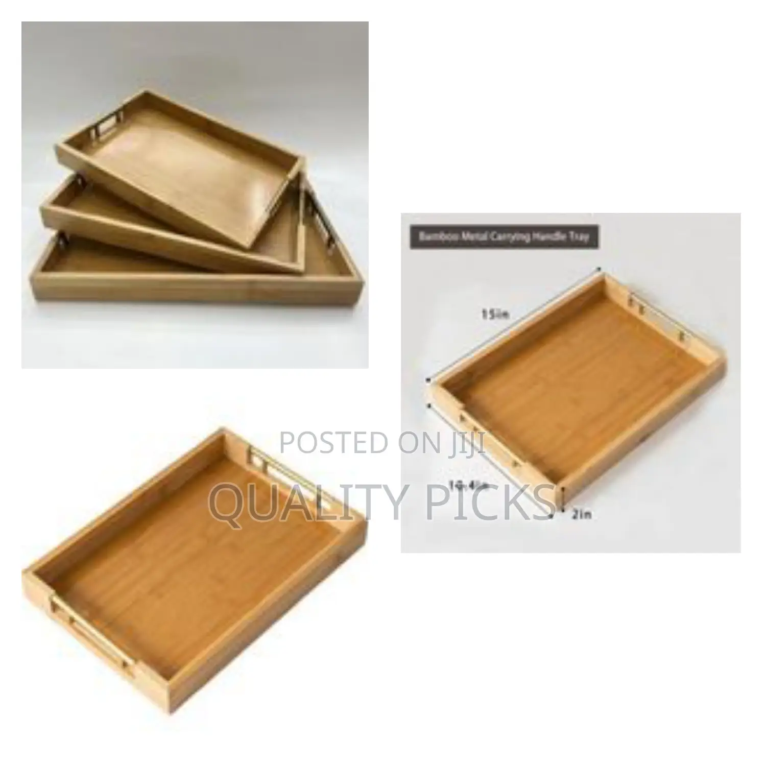 3 Piece Portable Rectangular Fruit Bamboo Serving Tray