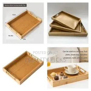 3 Piece Portable Rectangular Fruit Bamboo Serving Tray